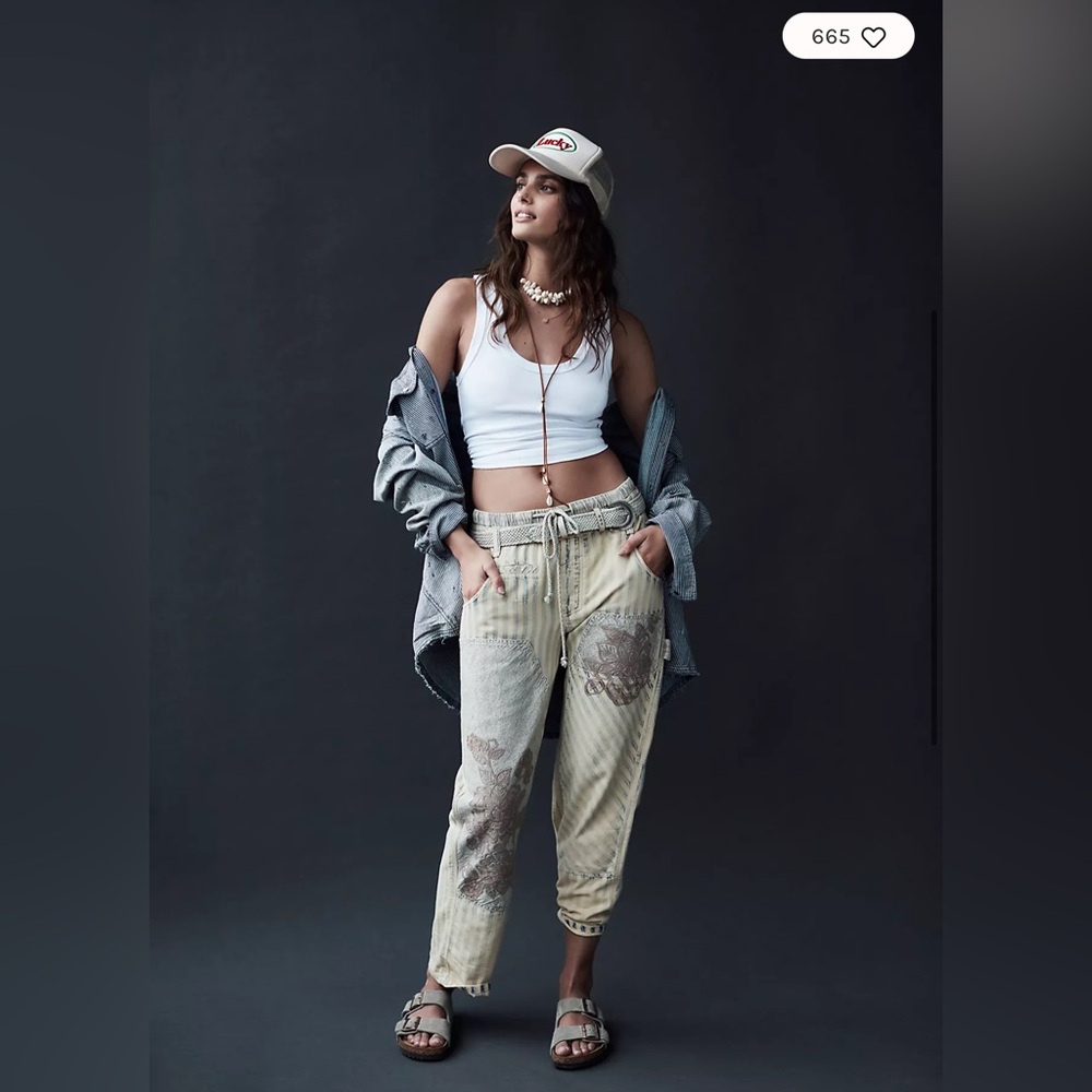 Free People Beige and Gray Women Jeans